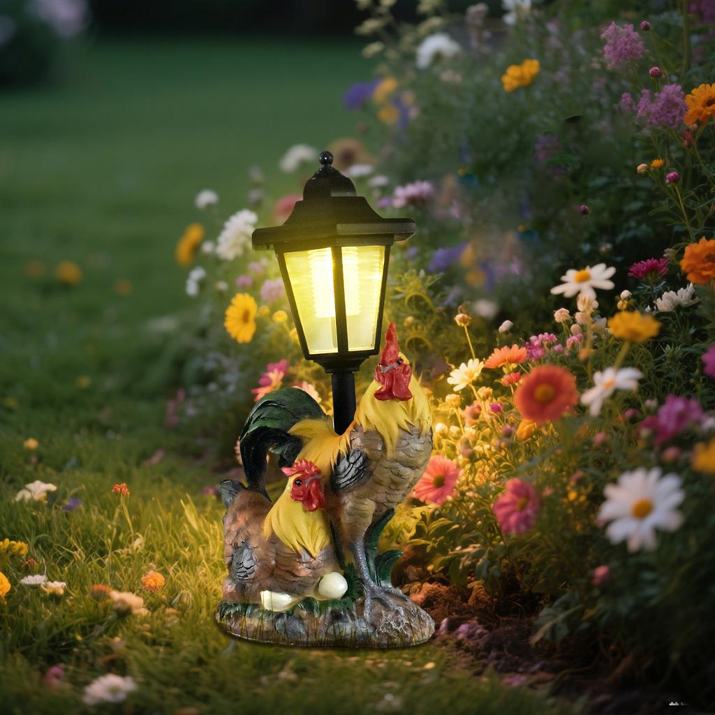 JYL TS/095,Hot Sale Resin Street Lamp Couple Chicken Solar Outdoor Light for Garden Path Decor Statue Lamp