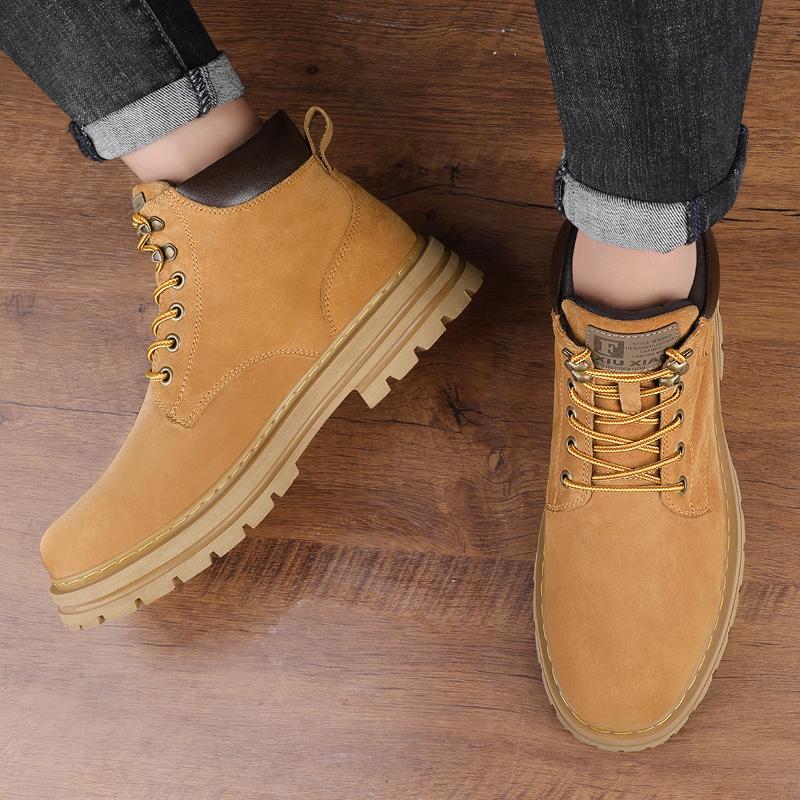 Fashion Warm Plush Fur Winter Botas High Top Mens Suede Leather Motorcycle Boots Non-Slip Lace-Up Outdoor Shoes New Arrival Basic Boots