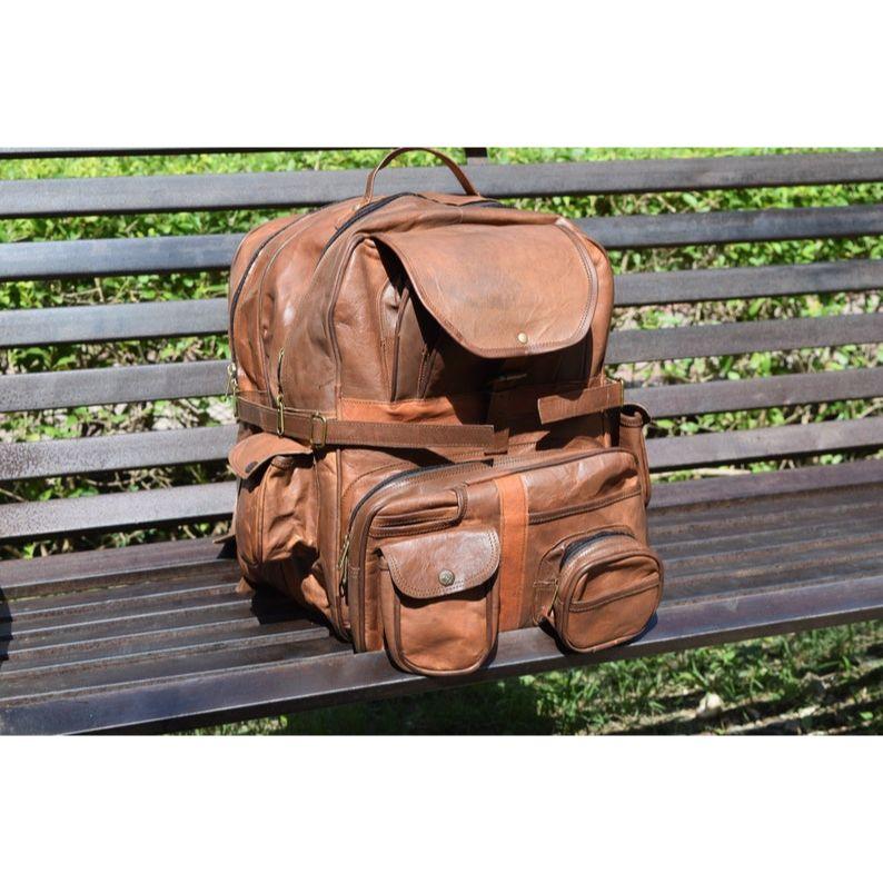 Brown Leather Backpack: Large Travel Laptop Rucksack
