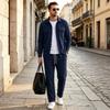 Men's Casual 2-Piece Sport Outfit with Lapel Jacket Button Pockets and Straight Leg Pants