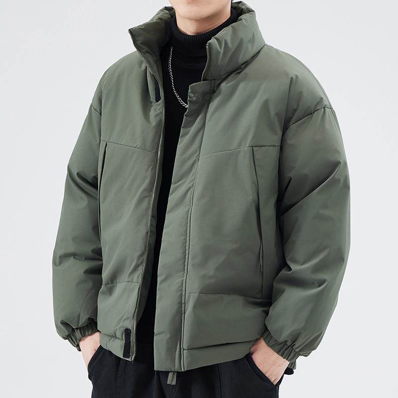Vielseitige Herren Winter Stehkragen Baumwolljacke – Locker, Trendy, Einfarbig, Verdickt für Wärme