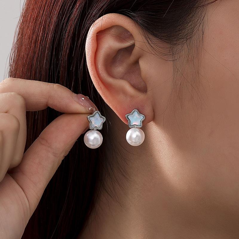 Gradual change butterfly blue crystal pearl earrings summer small fresh high sense fashion earrings