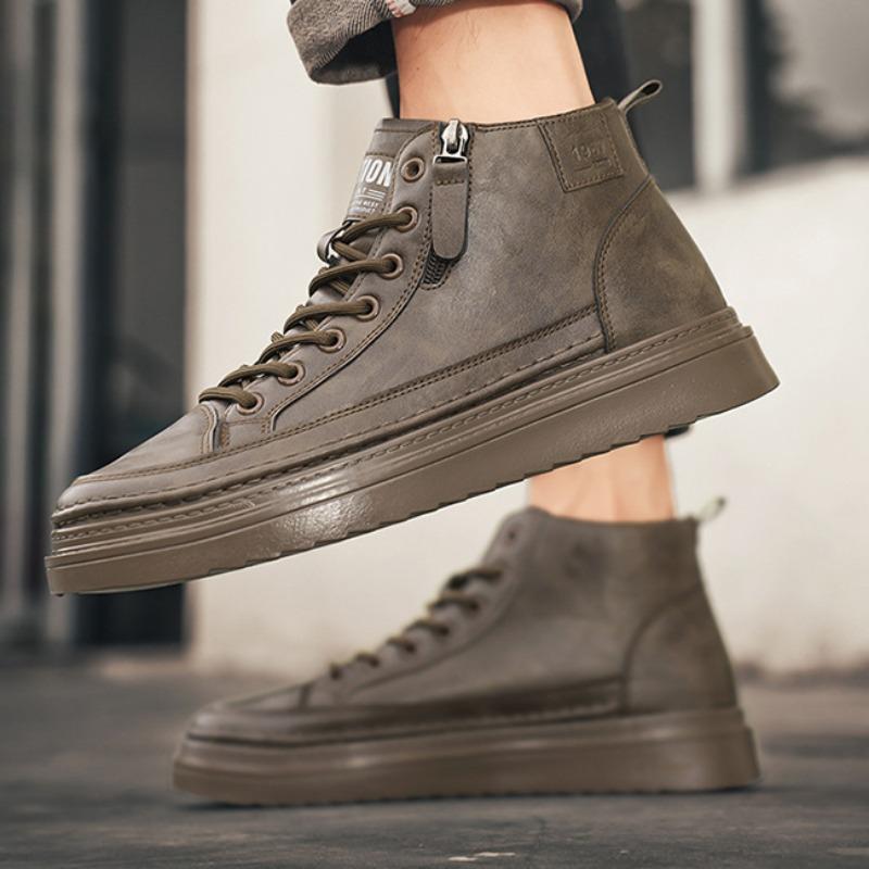Fashion New Men Leather Boots Spring Comfortable Soft Sole High Top Work Shoes Classic Business Casual Ankle Boots Sneakers Botas Hombre