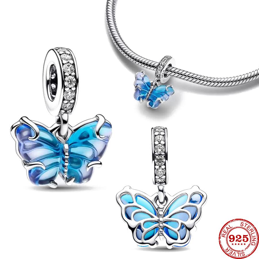 925 Silver Butterfly Four Clover Leaves Flower Charm Bead Fit Original Pendant Bracelet Necklace Jewelry Gift For Women