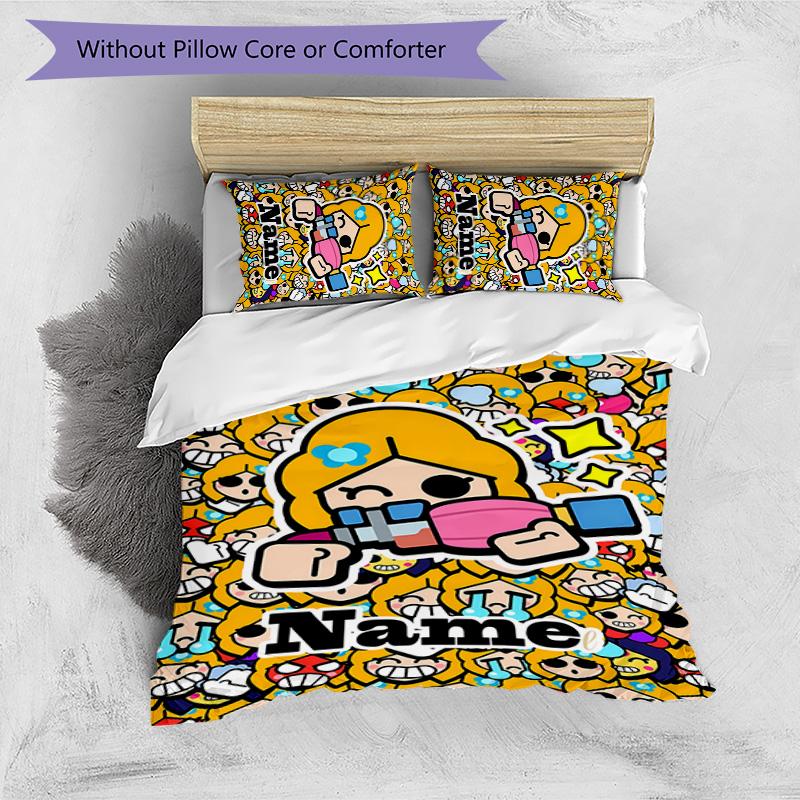 3pcs Brawl Stars Cover Set - Personalized Name, HD Printed Bedding with 1 Cover and 2 Pillowcases - Perfect for Home Decor, Easy Care