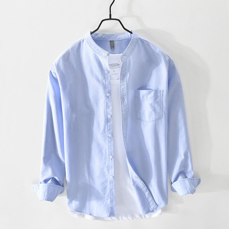 Men's Shirt 100% Cotton All-match Long Sleeve Tops Spring Summer Solid Color Shirts Man Casual Blouses Streetwear Men