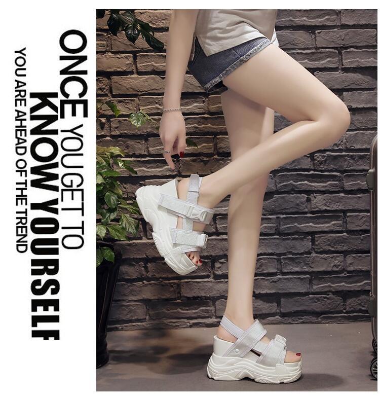 Summer Platform Sandals Women 11.5CM Wedges Thick Bottom Casual Shoes Comfortable White Buckle Sandals Sneakers
