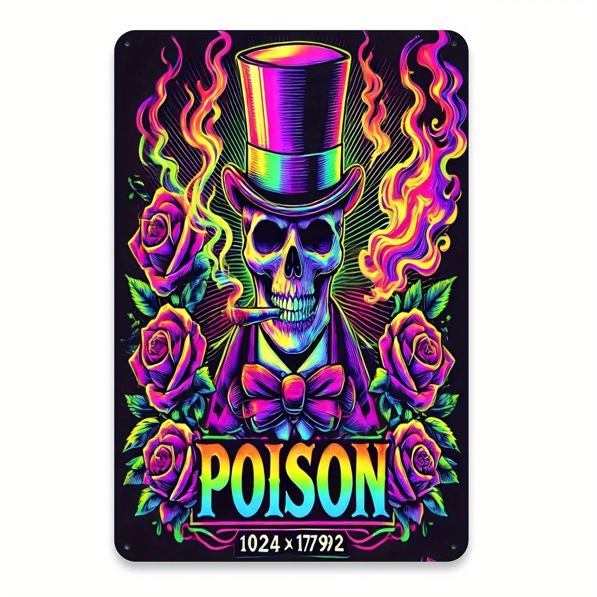 

Vintage Gothic Metal Wall Decor Skull Art with Top Hat Neon PurpleOrangeFlame Colors es for Home Bar Cafe O 20x30cm