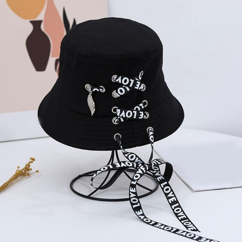 Stylish Ribbon Detail Bucket Hat Breathable Cotton Adjustable Outdoor Summer Fisherman Hat for Men Women and Teens
