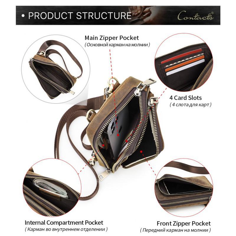 Retro Crazy Horse Leather Men's Mobile Phone Baotou Layer Fashion Casual Small Single Shoulder Crossbody Bag