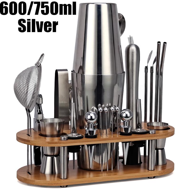 Set Shaker Cocktail da 23 Pezzi Regalo Perfetto, Kit Bartender Con Supporto Ovale in Bambù Staccabile, Strumenti per Bar Casalingo Acciaio Inossidabile
