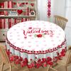 Valentine'S Day Love Rose Round Tablecloth, Red Romantic Round Table Cloth, Waterproof Leave-In Polyester Rectangular Table Cloth