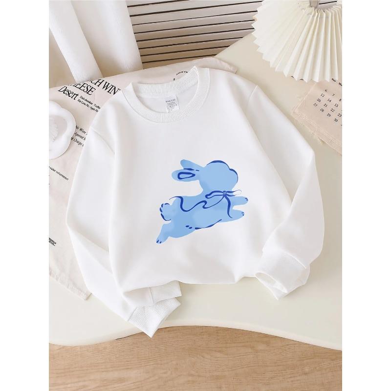 Kids Crew Neck Hoodie, Cute Blue Bunny with Bow Print 110 белый