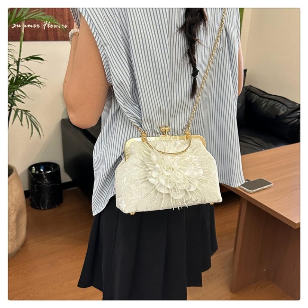 Handbag Women Cloth Flower Chain Strap Evening Wedding