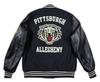 Houston Embroidered Cat Print PU Leather and Melton Wool Stadium Size Navy Jacket, 51272, Medium,