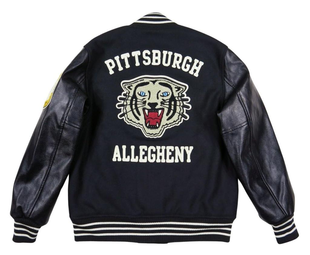 Houston Embroidered Cat Print PU Leather and Melton Wool Stadium Size Navy Jacket, 51272, Medium,