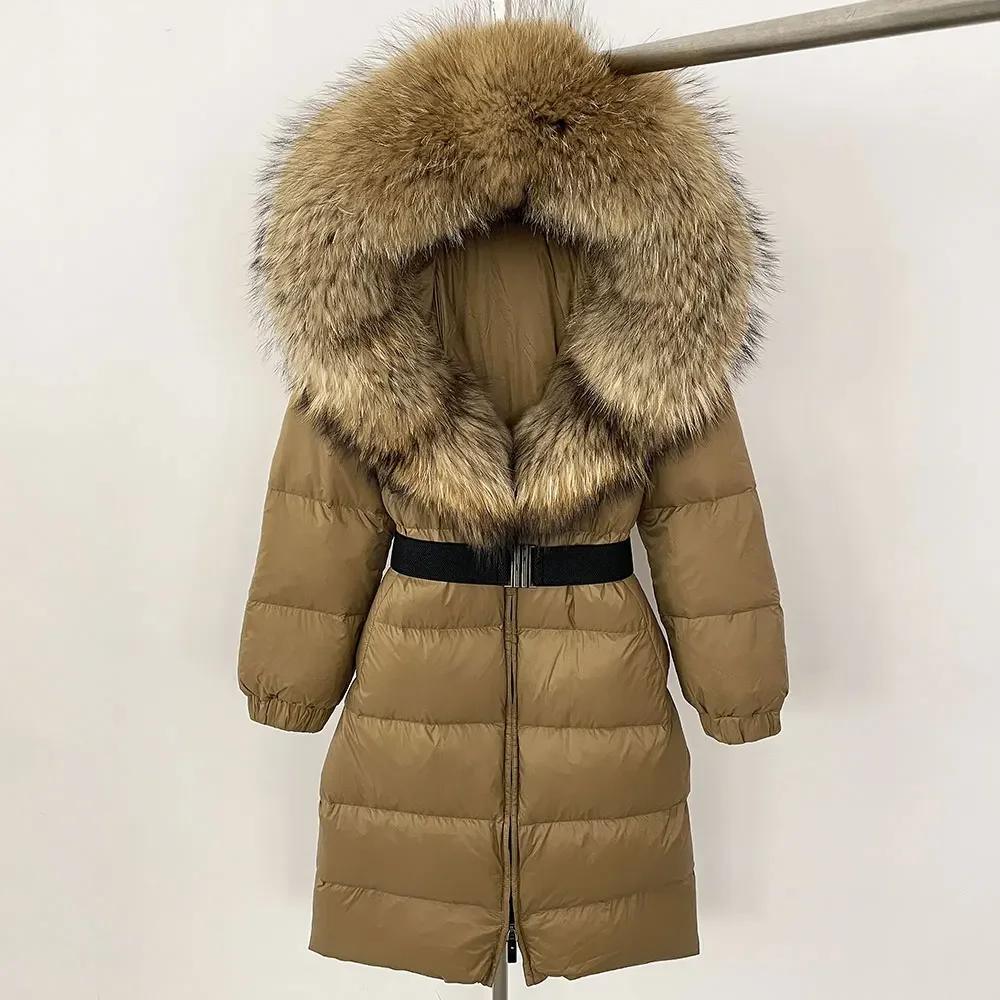 OFTBUY Moda Inverno Giacca Piumino 90% Imbottita con Piumino Collo in Pelliccia di Volpe Oversize Rimovibile Cucita Giacca Piumino Donna Abbigliamento Casual Largo