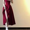LC New French Temperament High Sense Hepburn Style Red Suspender Dress Children Summer Waist a Word