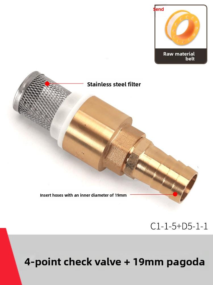 Copper Faucet Check Valve Self-priming Pump Inlet with Filter Anti Backflow Spring One-way Valves Insert Hose