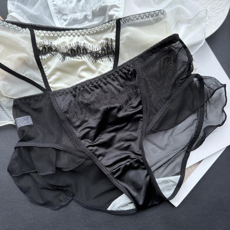 Ladies Spring and Summer Lotus Leaf Edge Mesh Ice Silk Lace Sexy Underwear