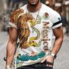 Vintage T Shirt For Men Mexico Flag Print Eagles Pattern Tshirt For Men Casual Short Sleeve Tee Tops Oversized Men Clothing