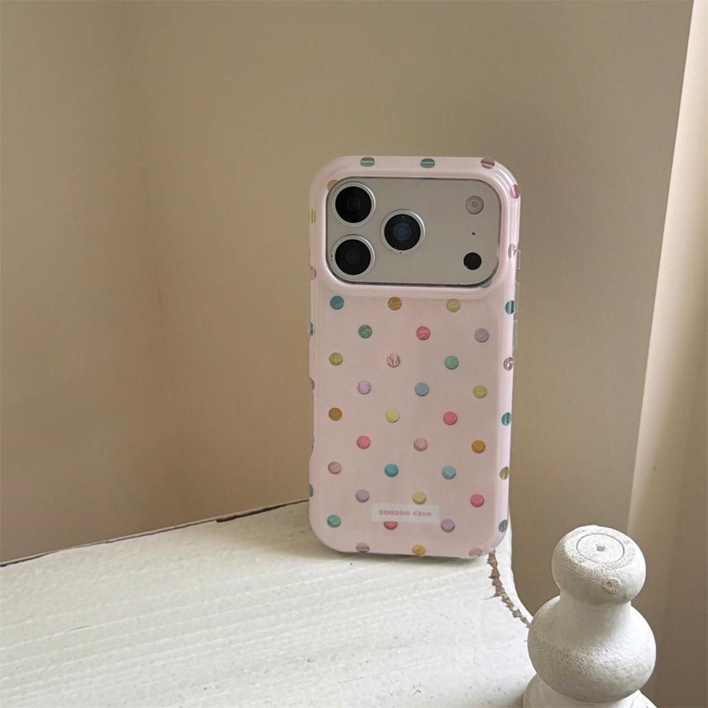 Colorful Polka Dot Drop-Proof iPhone 14/13 Pro Max Case with Rounded Edges.
