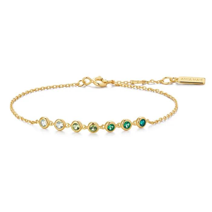 Gold Green Station 925 Silver Bracelet B073-04G