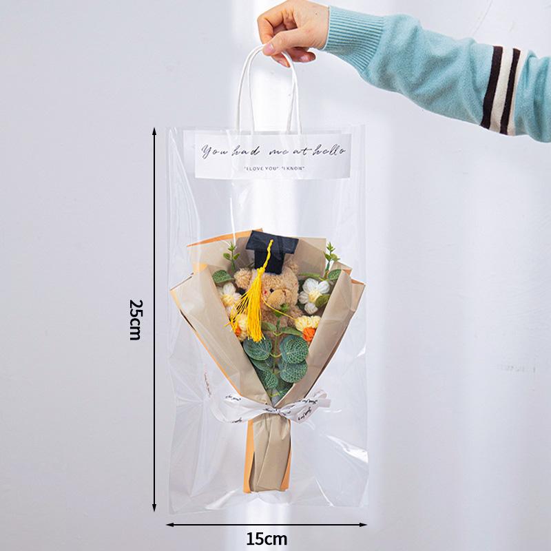 Dr.Bear Graduation Crochet Flower Bouquet Artificial Sunflower Hand Knitted Bouquets with Gift Bag Students Graduation Gift