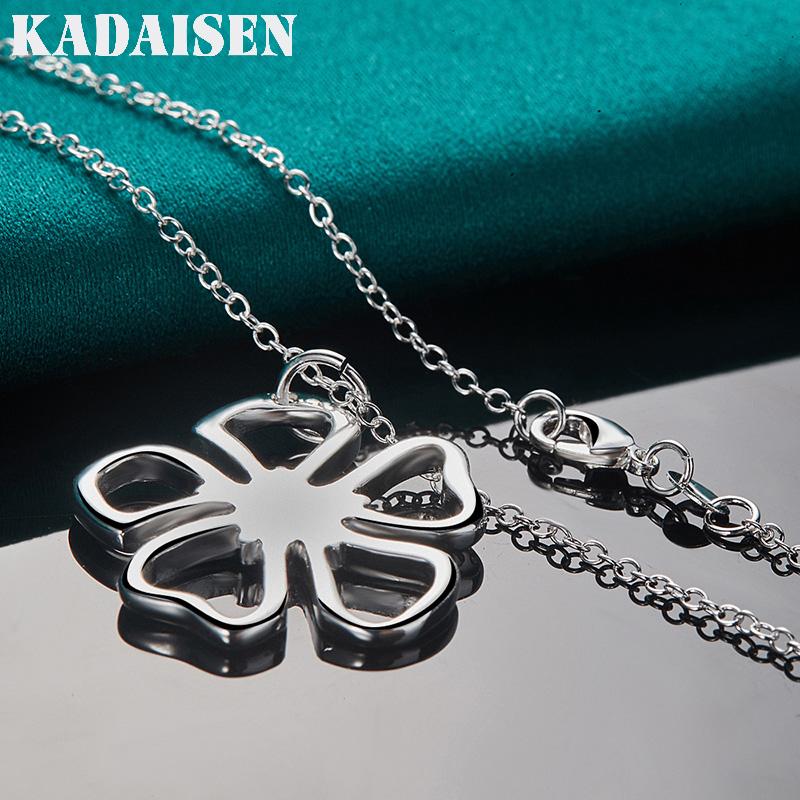 925 Sterling Silver Hollow Flower 16/18/20/22/24/26/28/30 Inch Pendant Necklace for Women Wedding Party Fashion Jewelry