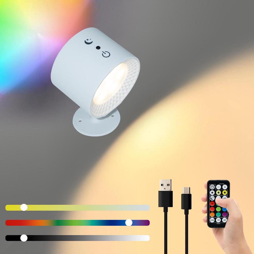 Rechargeable Smart LED Wall Lamp with Three-Color Dimming and Remote Control