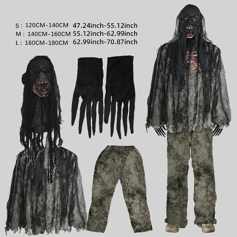 Childrens Corpses Costume Scary Halloween Corpses Costume Set Living Corpses Role Play Costume for Haunts House