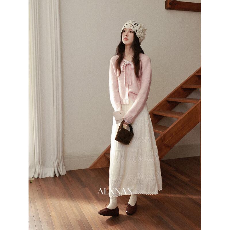 Luxiangnan Gentle Pink Bow Cardigan