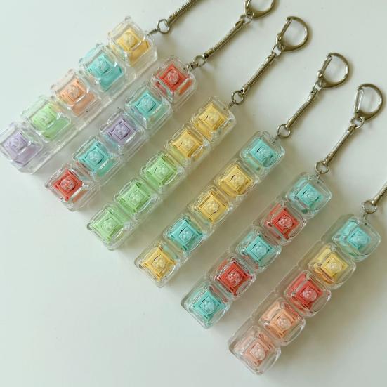 Keyboard Fidget Toy 5-Keys Anxiety Relief Finger Clicker Keychain Focus Aid Clear Keycap Keyboard Decompression Button Sensory