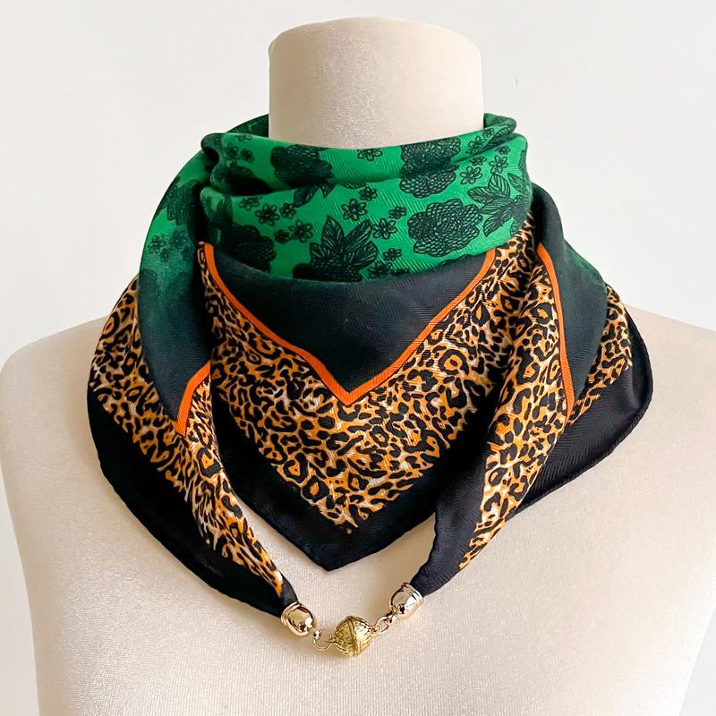 Silk cotton magnetic buckle silk scarf geometric and floral combination printing fashion personality spring autumn and winter versatile single item