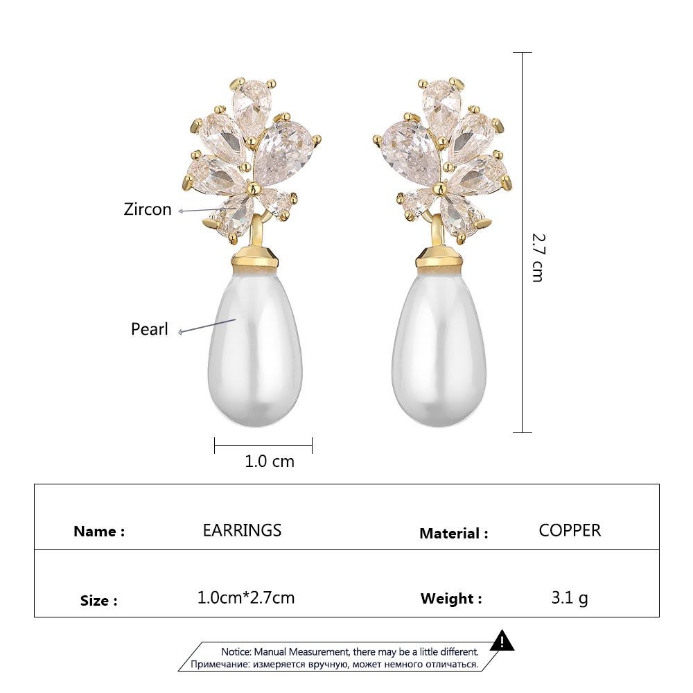 ZAKOL Delicate Chunky Teardrop Imitation Zircon Zircon Drop Earrings for Women White Gold Color Sparkling Crystal Bridal Earring