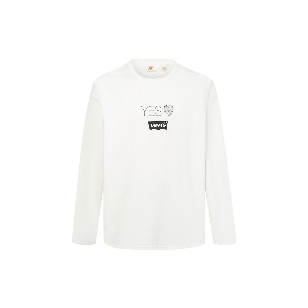 Levis Letter Print Crew Neck Long Sleeve T-Shirt Unisex Tops White A5417-0003
