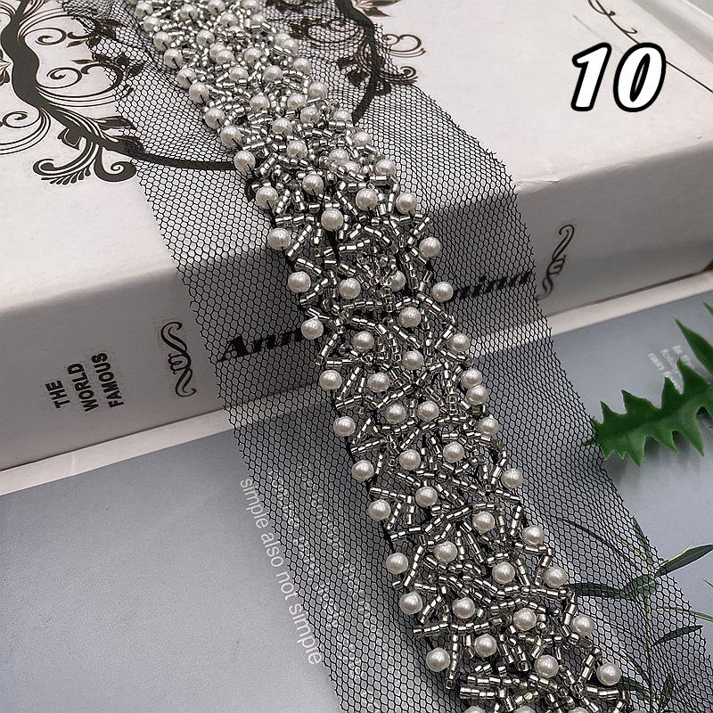 Perlenbesetztes Spitzenband Spitzenstoff Perlenfransenbesatz Bestickte Kragendekoration Afrikanischer Spitzenstoff Nähen DIY Handwerk