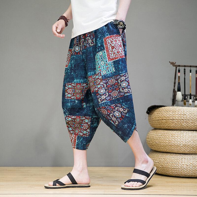 Guofeng casual cropped pants men's new new Chinese cropped pants Chinese style medium pants ethnic style sweatpants men's