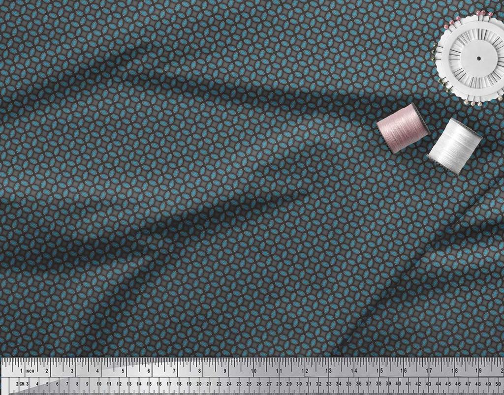 Soimoi Blue Japan Crepe Satin Fabric Semi Circle Geometric Print Fabric by the Metre 42 Inch