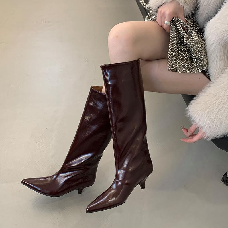 Fashion Bailamos 2024 Winter New Brand Women Knight's boots Fashion Pointed Toe Slip On Knee-high Boots Thin Low Heel Long Boots Shoes