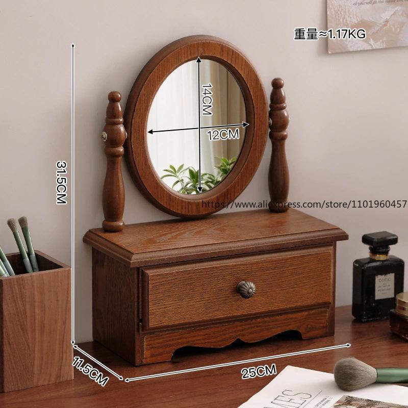 Ins-style French Medieval Wooden Makeup Mirror, Tabletop Decoration, Standable, Suitable for Girls' Bedroom Dressing Mirror