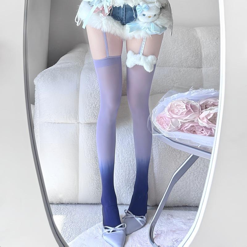 Purple Gradual Change Two-Color Splicing Knee Socks Jk High Tube Socks