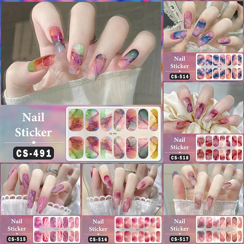 Bez lampy do utwardzania Wodoodporne naklejki na paznokcie Pełne krycie Naklejki na paznokcie Mocne i niełatwe do odpadnięcia 14 paznokci/zestaw Wielokolorowe plastry na paznokcie