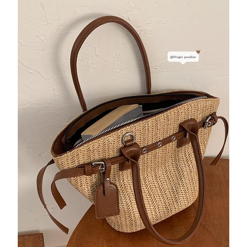 Summer portable woven bag women's 2025 new fashion vegetable basket bag large capacity straw bag simple messenger bag