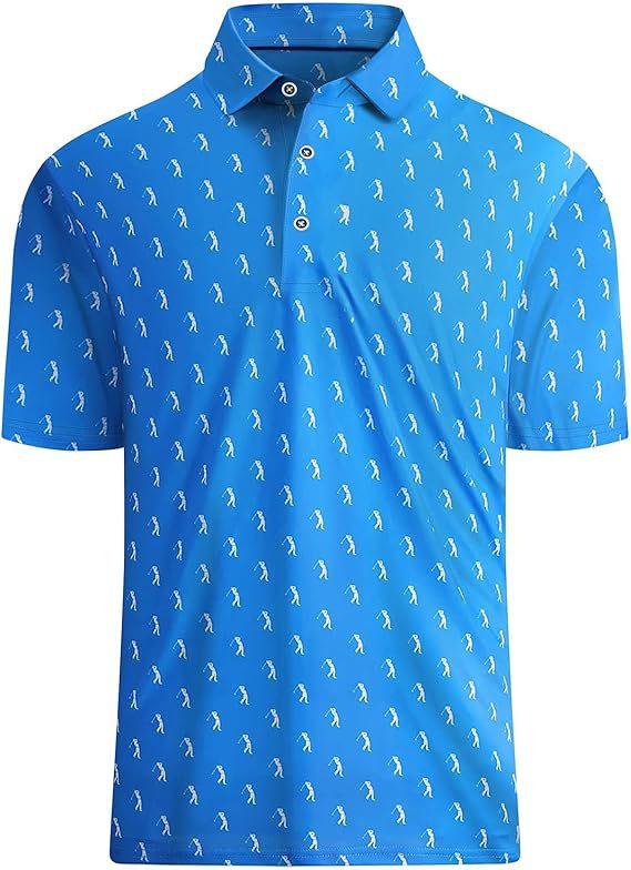 Stylish short-sleeve polo shirt with abstract pattern, versatile for casual and active wear.