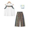 Montagut Girls' Summer Ethnic Style Sleeveless Top & Wide-Leg Pants Set