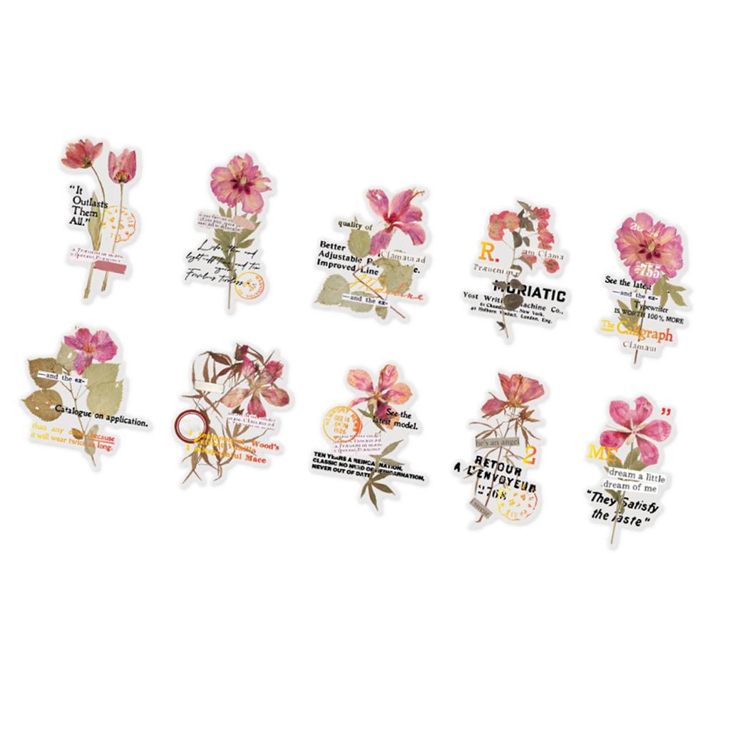 10 Sheets Transparent Flower Sticker PET Vintage Craft Sticker for Notebook Handbook Decoration