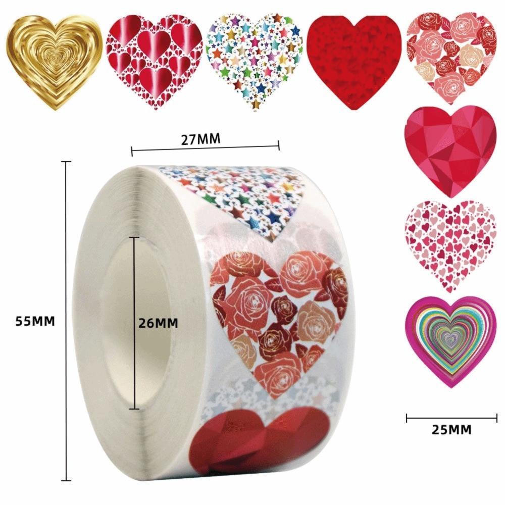 500Pcs Waterproof Love Heart Stickers Envelope Decoration Scrapbooks Sealing Sticker Self-Adhesive Decals for Valentine's Day