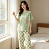 Plaid Cartoon Pajamas Women's Summer Vitality Girl Round Neck Short-sleeved Trousers Suit Casual Can Be Worn Outside Loungewear
