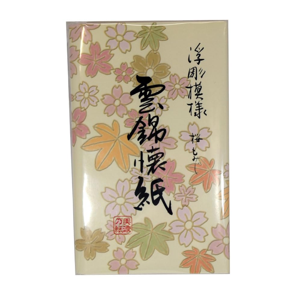 Relief Kaishi (Japanese paper) with Cloud Brocade Design, Cherry Blossom and Maple Leaves, 1 roll (30 sheets) x 3 rolls